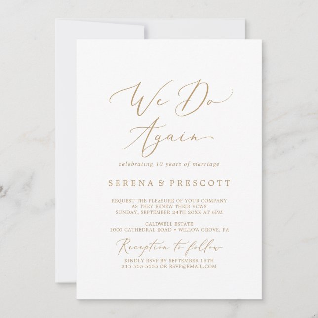 Delicate Gold Calligraphy We Do Again Vow Renewal Invitation (Front)