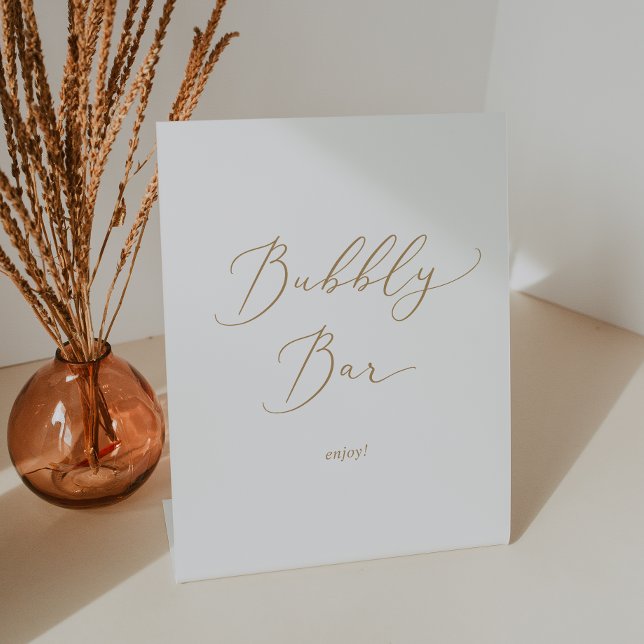 Delicate Gold Calligraphy Wedding Bubbly Bar Pedestal Sign (Creator Uploaded)