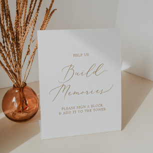 Delicate Gold Calligraphy Wedding Build Memories Pedestal Sign