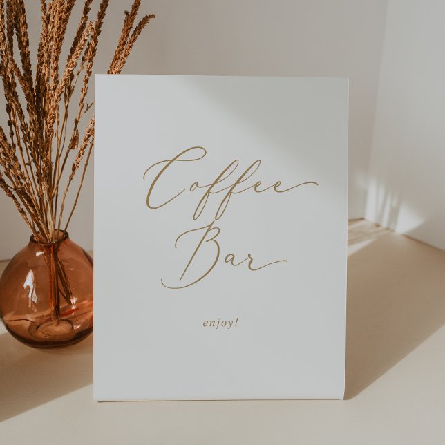 Delicate Gold Calligraphy Wedding Coffee Bar Pedestal Sign (Creator Uploaded)