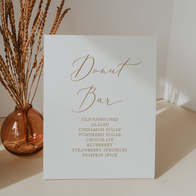 Delicate Gold Calligraphy Wedding Doughnut Bar Pedestal Sign (Creator Uploaded)