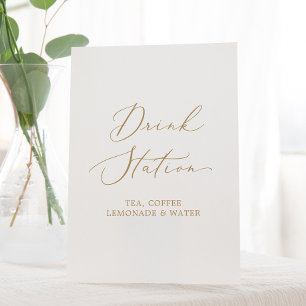 Delicate Gold Calligraphy Wedding Drink Station Pedestal Sign