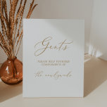 Delicate Gold Calligraphy Wedding Gents Bathroom Pedestal Sign<br><div class="desc">This delicate gold calligraphy wedding gents bathroom pedestal sign is perfect for a modern wedding. The romantic minimalist design features lovely and elegant champagne golden yellow typography on a white background with a clean and simple look. The sign reads: gents please help yourself compliments of the newlyweds.</div>