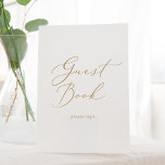 Delicate Gold Calligraphy Wedding Guest Book Pedestal Sign<br><div class="desc">This delicate gold calligraphy wedding guest book pedestal sign is perfect for a modern wedding. The romantic minimalist design features lovely and elegant champagne golden yellow typography on a white background with a clean and simple look.</div>