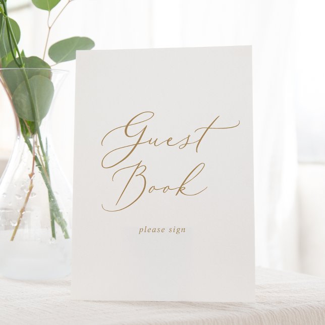 Delicate Gold Calligraphy Wedding Guest Book Pedestal Sign (Creator Uploaded)