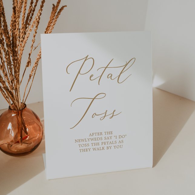 Delicate Gold Calligraphy Wedding Petal Toss Pedestal Sign (Creator Uploaded)