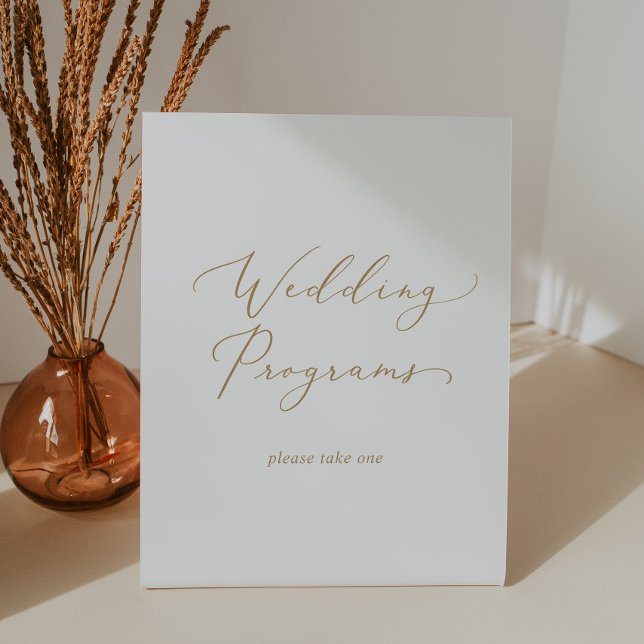 Delicate Gold Calligraphy Wedding Programs Pedestal Sign (Creator Uploaded)
