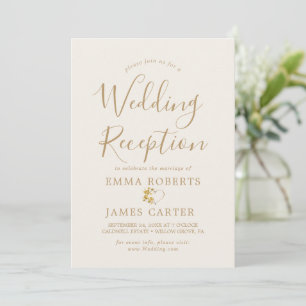 Delicate Gold Calligraphy Wedding Reception Invitation