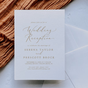 Delicate Gold Calligraphy Wedding Reception Invitation