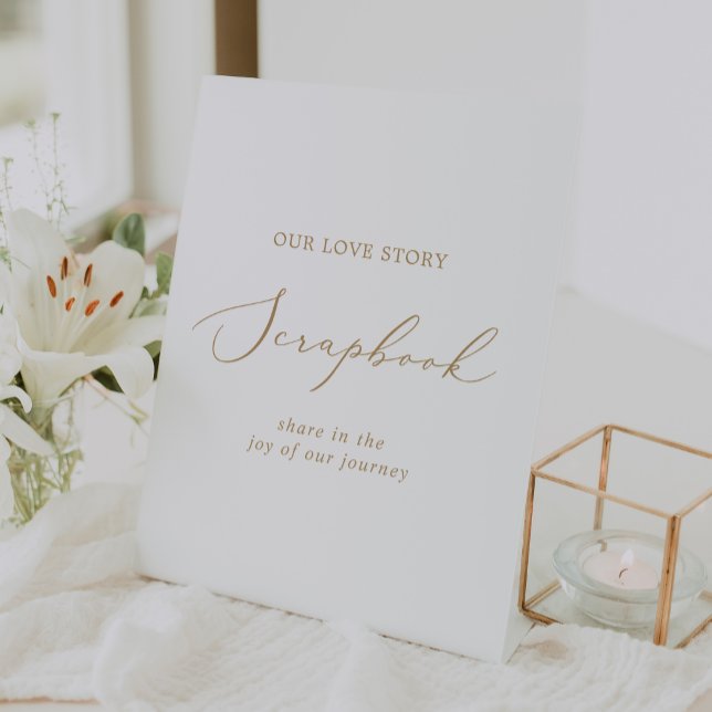 Delicate Gold Calligraphy Wedding Scrapbook Pedestal Sign (Delicate Gold Calligraphy Wedding Scrapbook Pedestal Sign)