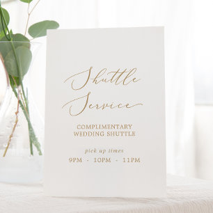 Delicate Gold Calligraphy Wedding Shuttle Service Pedestal Sign