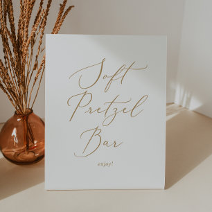 Delicate Gold Calligraphy Wedding Soft Pretzel Bar Pedestal Sign