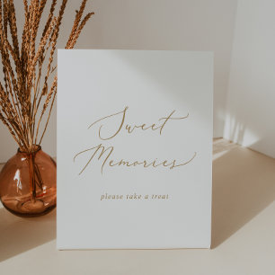 Delicate Gold Calligraphy Wedding Sweet Memories Pedestal Sign
