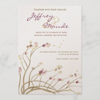 Delicate Gold Cherry Blossom Wedding Invitation