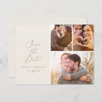 Delicate Gold Cream 3 Photo Collage Save the Date