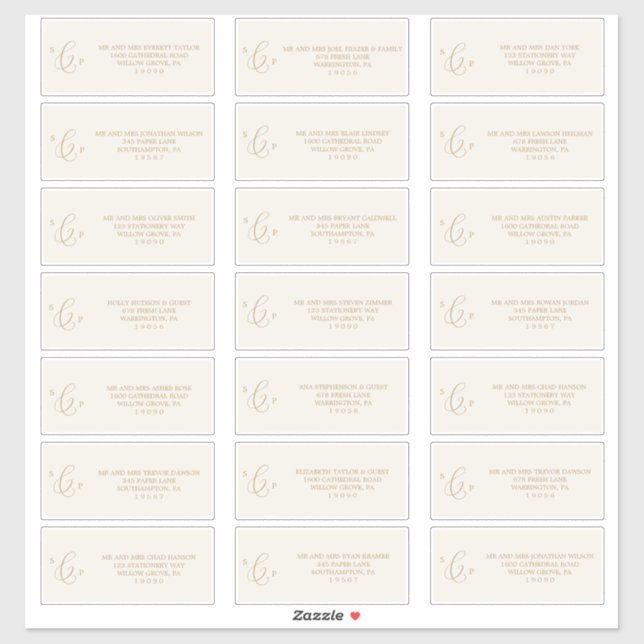 Delicate Gold Cream Monogram Guest Address Labels (Sheet)