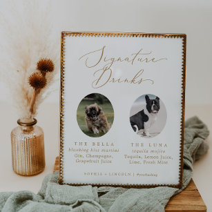 Delicate Gold Dog Photo Wedding Signature Drinks Poster