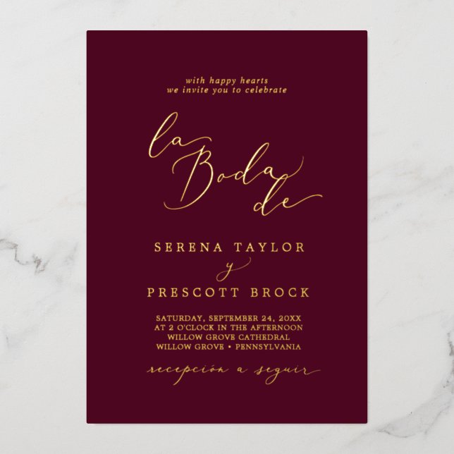 Delicate Gold Foil | Burgundy La Boda De Wedding (Front)