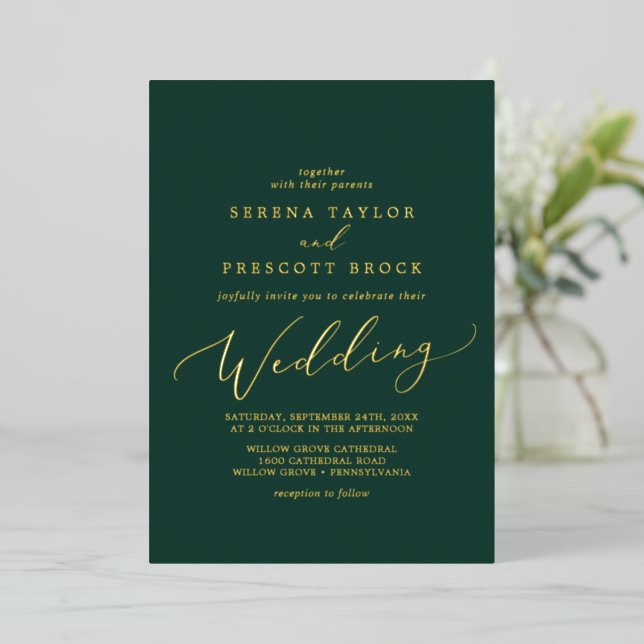 Delicate Gold Foil Calligraphy | Emerald Wedding (Standing Front)