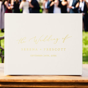 Delicate Gold Foil Cream Monogram Back Wedding Guest Book