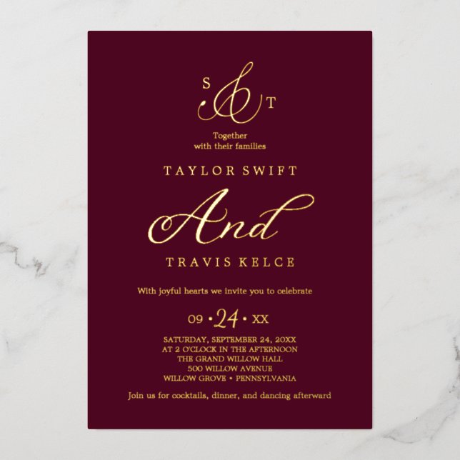 Delicate Gold Foil Formal Monogram Wedding  (Front)