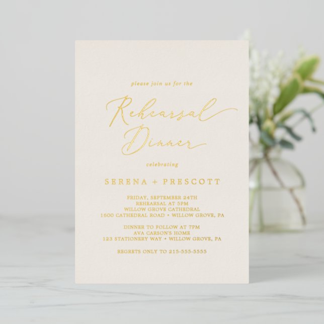 Delicate Gold Foil | Ivory Rehearsal Dinner (Standing Front)
