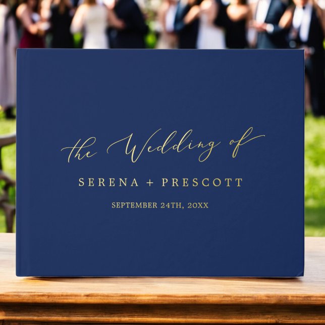 Delicate Gold Foil Navy Blue Monogram Back Wedding Guest Book (Delicate Gold Foil Navy Blue Monogram Back Wedding Foil Guest Book)