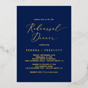 Delicate Gold Foil Navy Blue Rehearsal Dinner