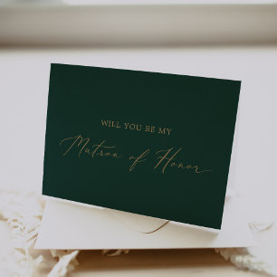 Delicate Gold Green Matron of Honour Folded Card