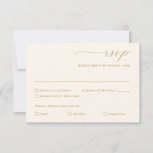 Delicate Gold Ivory Calligraphy Wedding Meal RSVP Card
