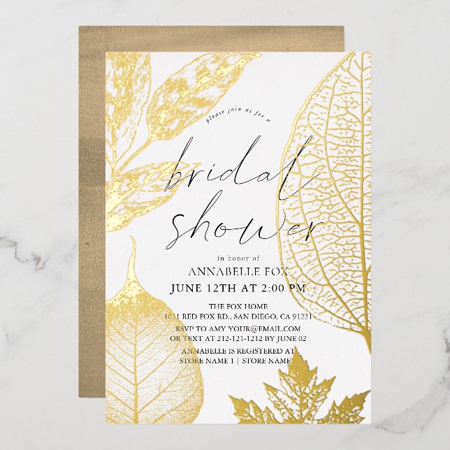 Delicate Gold Leaves Bridal Shower (Front/Back)