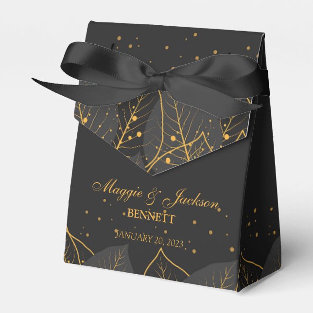 Delicate Gold Leaves Favour Box (Front Side)