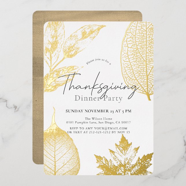 Delicate Gold Leaves Thanksgiving Dinner (Front/Back)