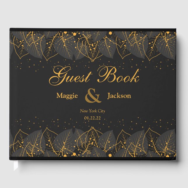 Delicate Gold Leaves Wedding Guest Book (Front)