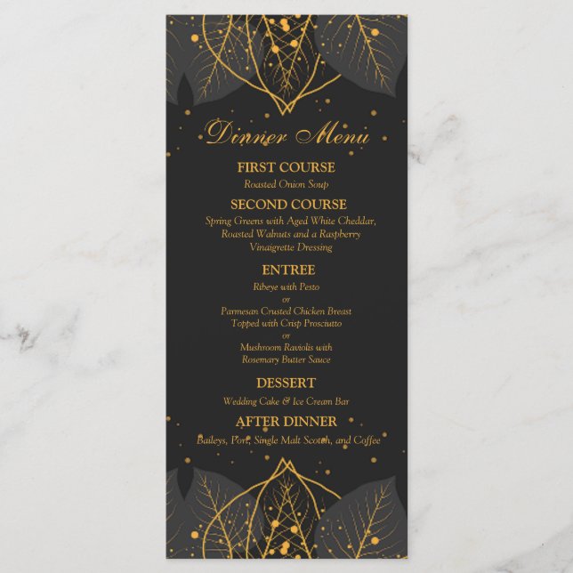 Delicate Gold Leaves Wedding Menu (Front)