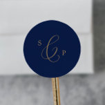 Delicate Gold Navy Monogram Wedding Envelope Seals<br><div class="desc">These delicate gold and navy monogram wedding envelope seals are perfect for a modern wedding. The romantic minimalist design features lovely and elegant champagne golden yellow typography on a navy blue background with a clean and simple look. Personalise these stickers with the initials of the bride and groom.</div>