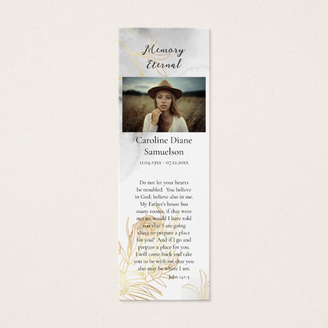 Delicate Gold Roses Photo Memorial Bookmark  (Front)