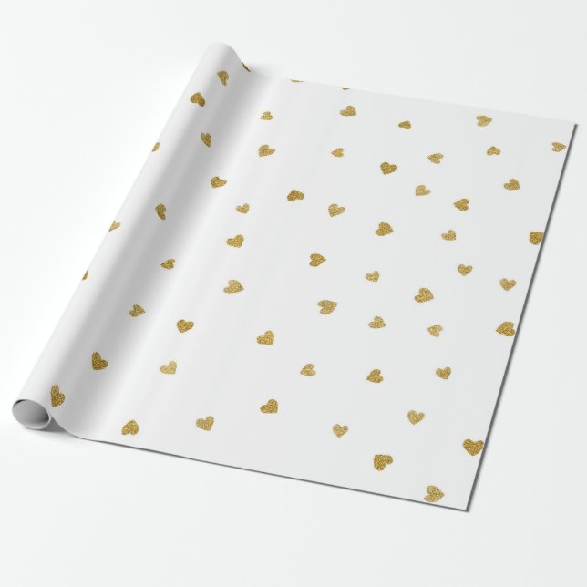 Delicate Gold Sepia Hearts Confetti White Favour Wrapping Paper (Unrolled)