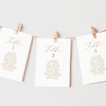 Delicate Gold Table Number Seating Chart Cards<br><div class="desc">These delicate gold table number seating chart cards are perfect for a modern wedding. The romantic minimalist design features lovely and elegant champagne golden yellow typography on a white background with a clean and simple look. The card prints on the front and back (double-sided).</div>