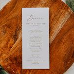 Delicate Gold Wedding Dinner Menu<br><div class="desc">This delicate gold wedding dinner menu card is perfect for a modern wedding. The romantic minimalist design features lovely and elegant champagne golden yellow typography on a white background with a clean and simple look. This menu can be used for a wedding reception,  rehearsal dinner,  or any event.</div>