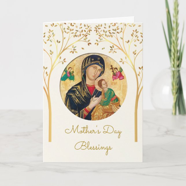 Delicate Golden Trees Orthodox Mother's Day Card (Front)