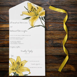 Delicate Golden Yellow Lily  All In One Invitation