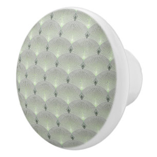 Delicate green and grey, art deco. ceramic knob