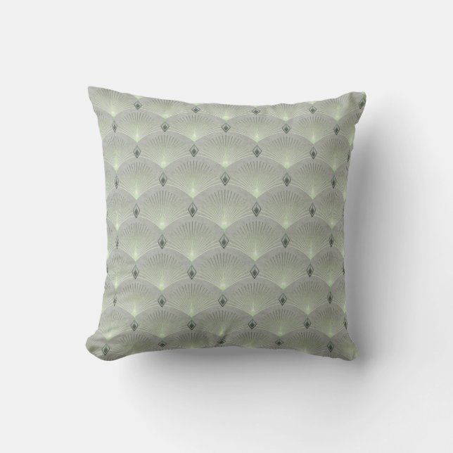 Delicate green and grey, art deco.  cushion (Front)