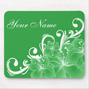 Delicate Green and White Flowers Mouse Mat