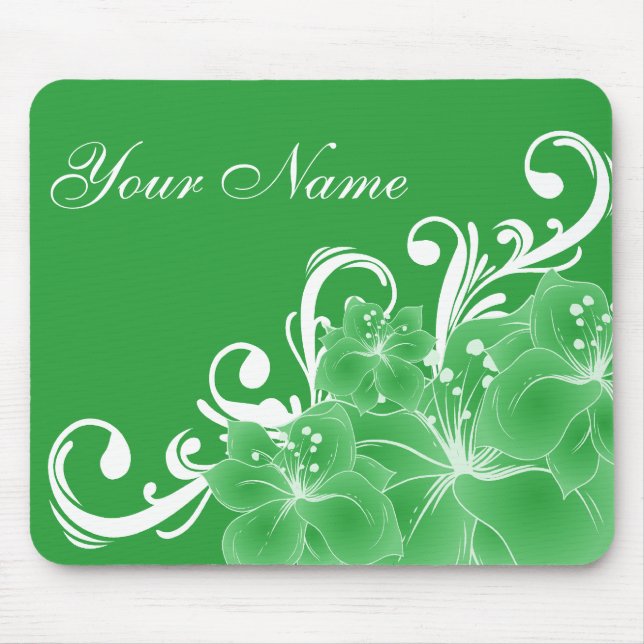 Delicate Green and White Flowers Mouse Mat (Front)