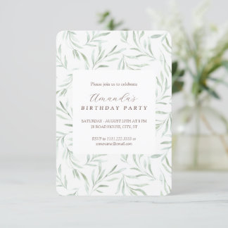 Delicate green foliage birthday invitation