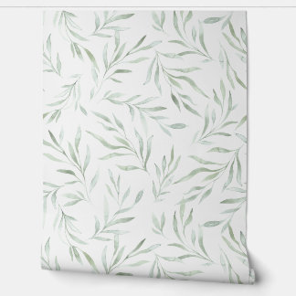 Delicate green foliage grey green wallpaper