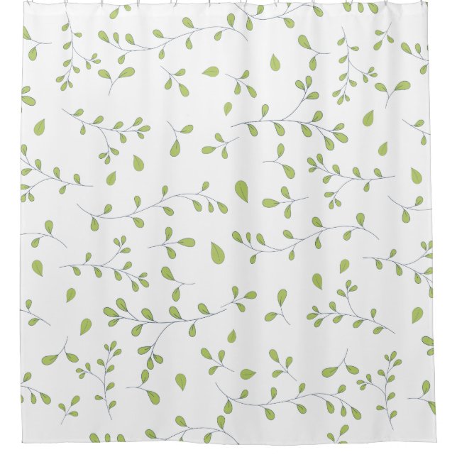 Delicate Green Leaf Vine Seamless Pattern Shower Curtain (Front)