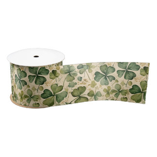 Delicate Green Shamrocks Seamless Satin Ribbon